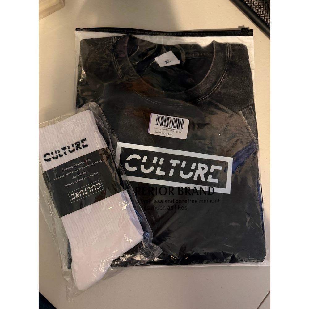 Culture Kicks Original Box‎ Logo Acid Wash Black XL With Culture Kicks Socks NWT